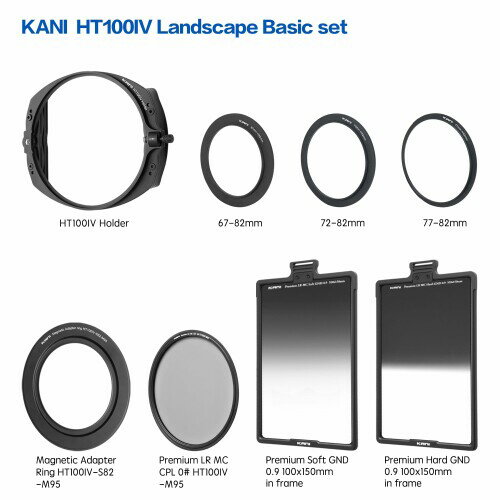 KANI 100mm幅 HT100 IV ランドスケープベーシックセット 角型フィルターセット マグネット式アダプターリング付属 フィルターフレーム対応 角型フィルター3枚装着可能 レンズ枠径82mm対応 収