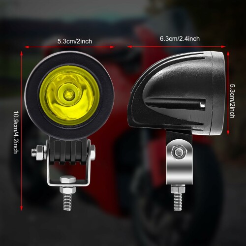 バイク用 LEDフォグランプ 10W 12V/24V 対応 黄色光 シャトルビーム スポットタイ...