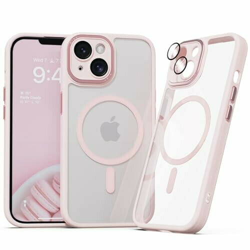 miak for iPhone 14 Series Case. Strong Magnetic Compatible with Magsafe, Camera Lens Full Cover Case (14, pink)