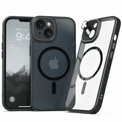 miak for iPhone 14 Series Case. Strong Magnetic Compatible with Magsafe, Camera Lens Full Cover Case (14, black)