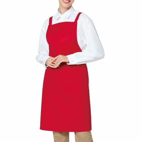 Gingham Aprons - (アルベ) 胸当てエプロン X型 タスキ掛け ポケット付 (はっ水) 全14色 飲食 調理 厨房 カフェ 制服 T63 C-2 レッド L
