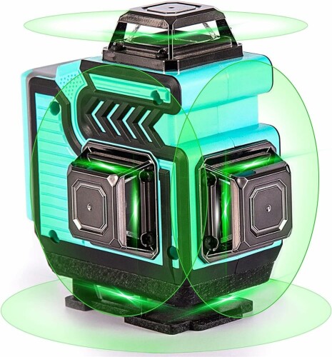 Renkissy 4x360°レーザー墨出し器16ライングリーンレーザー 水平器自動補正 レーザーレベル 高輝度レーザー水準器リモコン付き、Bluetooth接続（電池2個、スタンド）