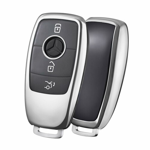 (OATSBASF)自動車用キーカバーはメルセデスベンツに適している TPU 360度フルプロテクション 傷 防止 ベンツ アクセサリー 車 e系 キーケース DD-シルバー