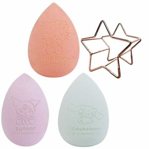 スタンド台付き サンリオ キャラクター メイクスポンジ 3個入り ファンデ しずく型 化粧スポンジ ドロップ型 スタンド台付き サンリオ キャラクター メイクスポンジ 3個入り ファンデ しずく型 化粧スポンジ ドロップ型