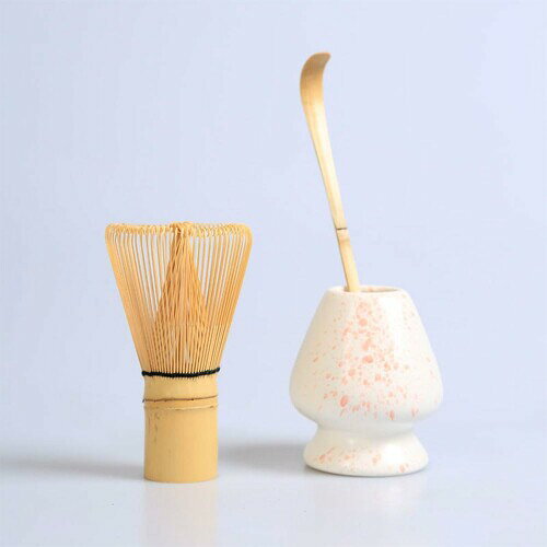 Yoseka 百本立茶筅&桜白の茶筅直し&茶杓 お抹茶 3点セット 茶道具（散りゆく桜）