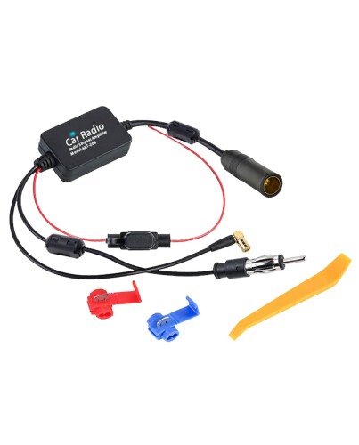 POBADY FM/AM DAB DAB+カーアンテナ信号増幅器 DINメス-DINオス-SMBメス直角アダプター付 12Vカーラジオ信号増幅器