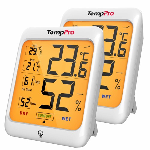 TempPro 温湿度計 デジタル 室内 温度計 湿度計 バックライト付き 大画面 見やすい 高精度 最高最低記録 快適度表示 小型 おしゃれ