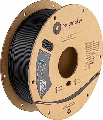 ポリメーカー(Polymaker) 3Dプリンター用炭素繊維入りフィラメントPolyLite PLA-CF カラー:ブラック、フィラメント径1.75mm 重量 1,000g 推奨プリント温度:190 ? 230°C 推奨テーブル温度:25 ? 60°C スプール寸法:200mm(W) x 200mm(D) x 60mm(H) 説明 PolyLite PLA-CFは、PLAにカーボンファイバーを配合した素材です。 通常のPLAと比べ、曲げ強度、耐衝撃性が向上しました。 造形後は積層跡が目立ちにくく、PLAの造形のしやすさと強度を両立します。 この製品の造形には、硬化鋼ノズルの使用を推奨します。 プリント時、層間接着性を良くする為に、クーリングファンをオンにすることを推奨します。 開放機での造形も可能です。 PolyLite PLA-CFを使用する際は、常にラフト付きでプリントすることを推奨します。 プリント後のラフト除去を容易にする為、ラフトと造形物の距離を約0.2mmに設定してください。 PolyBoxやフィラメントドライヤーと合わせてのご利用をお勧めします。PolyMax PETG-ESDをすべて出し切ってから、他のフィラメントへ切り替えてください。 吸湿した場合の乾燥設定は65[度]で6時間です。 造形プレートを綺麗に掃除、造形物との定着力を良くするには表面にBuildtakがお勧めです。 PolyMax PETG-ESDを使用する際は、常にラフト付きでプリントすることを推奨します。 プリント後のラフト除去を容易にする為、ラフトと造形物の距離を約0.2mmに設定してください。 プリント時、層間接着性を良くする為に、クーリングファンをオフか20[度]までにすることを推奨します。 最良プリント効果を得るには引き戻り距離は1mm、引き戻り速度は20mm/sに設定してください(設定はなければ大丈夫です)。 商品コード34068478248商品名ポリメーカー(Polymaker) 3Dプリンター用炭素繊維入りフィラメントPolyLite PLA-CF型番PA10001サイズ1.75mmカラーブラック※他モールでも併売しているため、タイミングによって在庫切れの可能性がございます。その際は、別途ご連絡させていただきます。※他モールでも併売しているため、タイミングによって在庫切れの可能性がございます。その際は、別途ご連絡させていただきます。