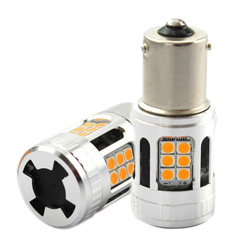 Autart S25 LED ウィンカー アンバー ピン角180° BA15S P21W LEDウィンカー 冷却フ...