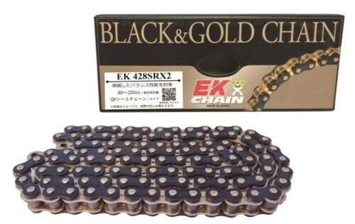 EK(イーケー) バイク用チェーン 428SR-X2 ブラック/ゴールド 86L MLJ (カシメジョイント) QXリング シールチェーン