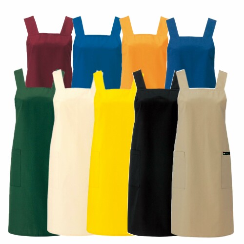 アルベ 胸当てエプロン H型 丈夫 簡単着用 撥水 カラフル ポケット付 全9色 飲食 カフェ レストラン サービス イベント 制服 T134 C-5 コン L