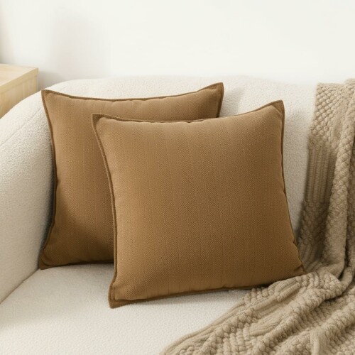 BRMM MIA クッションカバー 45 x 45 cm しま柄 ソファー飾り インテリア 座布団カバー 2枚 (ダークブラウン)
