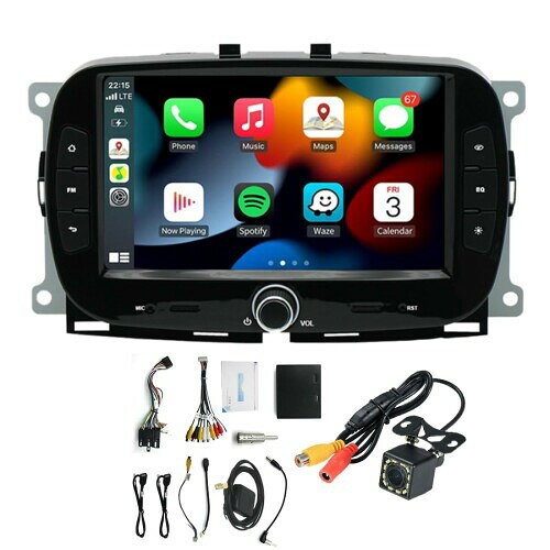 無線Carplay&Android オートカーラジオ 7 "タッチスクリーン GPS WIFI カーステレオ Bluetooth FM/RDS リア USB Android システム 2+32 グラムCompatible For フィアット500 2016-2019+ 12 LED カメラ