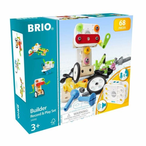 BRIO (ブリオ) ビルダー レコード&プレイセット (全68ピース) 対象年齢 3歳~ (組み立て おもちゃ 積み木 ブロック 知育玩具) 【ビルダーシリーズ】3歳からのビルダーセット。木製の組立工具遊び、ビルダーシリーズに待望の録音・再生メカ付が登場。自分の声やペットの鳴き声を録音して再生したり、楽しみ方はキミ次第。工具のペンチと、音声を録音・再生できる部品が入っており、既存のビルダーシリーズと一緒に遊べます。 【創造力を働かせよう】3歳のお子さまは手と目の協調が向上し、小さなものでもきちんと持ったり動かしたりできるようになり、急速に手先が発達する時期でもあります。さらにこの時期は、子どもの想像力が大きく発達する時期でもあります。遊びながら手と視覚の連動を促進し、創造力を養います。 ※誤飲の危険がありますので、3歳未満のお子様には絶対に遊ばせないでください。 【セット内容】ペンチ、録音メカ、他 (全68ピース)【対象年齢】3歳以上【対象性別】男女共用【電池種別】LR44×3個(お試し用電池付属) 【BRIOのおもちゃ】ブリオは1884年に創立されたスウェーデン王室御用達の木製おもちゃブランドで、世界中で親しまれています。ブリオの玩具は知育玩具であると同時に遊びながら楽しい想像力を無限器かきたてるおもちゃで何世代にもわたってお楽しいただけるよう丹念に作られています。ヨーロッパの基準より高い基準で試験を行い、FSC森林管理認証を受けた木材を使用しています。 説明 商品紹介 BRIOビルダーレコード&プレイセットでビルダーの作品を引き立たせましょう。 新米エンジニアの想像力をより刺激します。 このセットには67ピースの部品に、録音 ■再生装置、使いやすいツールが付属しています。 録音 ■再生機能を使って遊びの世界を広げましょう。 安全警告 保護者のもとで遊ばせてください。小さな部品を口に入れないでください。窒息などの危険があります。誤飲の危険がありますので、3歳未満のお子様には絶対に与えないでください。投げたり振り回す等、乱暴な遊び方をしないでください。破損、変形など危険な箇所がある場合は使用しないでください。 商品コード34057680348商品名BRIO (ブリオ) ビルダー レコード&amp;プレイセット (全68ピース) 対象年齢 3歳~ (組み立て おもちゃ 積み木 ブロック 知育玩具)型番633459200サイズ20.32x8.89x20.32cmカラービルダー レコード&amp;プレイセット [全68ピース] 3歳~ ( 組み立て おもちゃ 積み木 ブロック 知育玩具 )※他モールでも併売しているため、タイミングによって在庫切れの可能性がございます。その際は、別途ご連絡させていただきます。※他モールでも併売しているため、タイミングによって在庫切れの可能性がございます。その際は、別途ご連絡させていただきます。