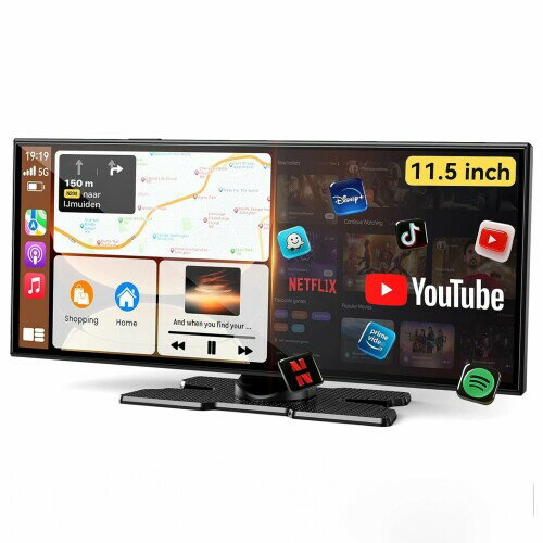 kuayvan ディスプレイオーディオ 11.5インチ大画面のandroidポータブルカーオーディオ 4K Android 15システム 2+32GB大容量 Wi-Fi接続対応 ワイヤレスCarPlay/Android Auto 2分割画面 Bluetooth電話/音楽