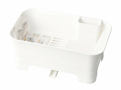パール金属 食器 水切り かご 水切りバスケット 水が流れるトレー 日本製 プラスチック製 ブランキッチン HB-3664ホワイト(約)幅24×奥行36.5×高さ15cm(ポケット含まず)