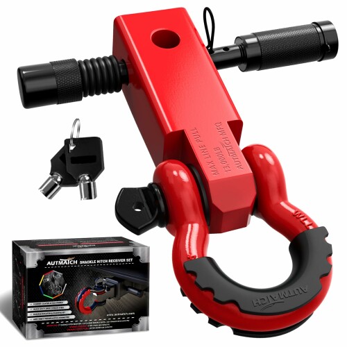 AUTMATCH シャックルヒッチレシーバー 5.08センチ 1.905センチDリングシャックルと1.587センチトレーラーヒッチロックピン付き、破壊強度20,412キログラムの頑丈な車両回収用レシーバーキッ