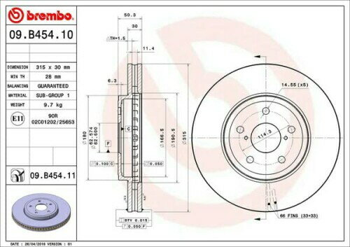 ブレンボ(brembo) TOYOTA セルシオ(UCF30 UCF31)00/08〜06/08 フロント 09.B454.11 UVコーティング(スタンダードタイプ)