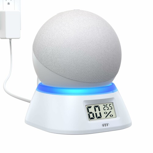 PlusAcc Stand for Dot 5th Generation & Dot Max - Desktop Stand Compatible with Dot Max & Google Nest Mini with LCD Screen, Indoor Thermometer/Digital Hygrometer, Speaker Desktop Holder, Non-Slip Base, Easy Installation