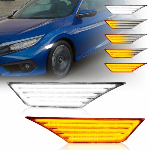 POPMOTORZ シビック FK7/FK8/FC1系 LED サイドマーカー ホンダ クーペ セダン タイプR ハッチバック スポーツ ツーリング Si LX/LX-P/EX/EX-L/EX-T用 フロントフェンダーバンパー ウィンカーライト 流れる ledウインカーテープ シーケンシャルとディライト機能付き 2個セット ?適用車種:2016-2021 ホンダ シビック全モデルに対応、2ドアクーペ/4ドアセダン/4ドアハッチバック第10世代シビックを含む。 OEM番号# H02551127N、33800TBAA01、33850TBAA02、V134LB3BGZ、V134RB3BGZ、34300TETH01、34350TETH01の交換用。 ?ホンダシビックフロントバンパーの古い調光ハロゲンサイドマーカーランプを、より明るい白色LED照明に交換し、シビック用に素晴らしいアンバー LEDウィンカー照明機能を追加します。 アンバーLEDウインカー照明とホワイトLEDサイドマーカーライトとのスイッチバック機能で、走行中もシビックを際立たせます。 ?取り付け:シビック 純正サイドマーカー左右セットは直接プラグアンドプレイ。 ホンダシビックサイドマーカーファクトリーソケット用T10 LEDコネクター、赤線をACC+に変換し、アンバーLED照明モードを制御します。 取り付けは簡単で簡単。 ?5倍の明るさLED高輝度?高い安全性 :ホンダ シビックバンパーサイドマーカーターンシグナルランプは、高発光効率な2835 SMDチップを搭載して、点灯時の輝き非常に目立つです。低消費電力、高効率、省エネを備えています。エラーのない設計、ちらつきなし、完璧なアップグレード、古いまたは燃え尽きたバンパーライトの最良の交換。流れるウインカーで愛車がさらにドレスアップ、安全性とドレスアップ効果は最高です。 ?特徴:クリアレンズ。 アンバーLED照明 第10世代シビックターン/右ターンシグナルライト用 ホワイトLED照明 第10世代シビックサイドマーカーライト / DRLドライビングランニングライト / ポジションライト / 駐車ライト... ?「車検に関しましては保障はございません。予め検査場等にご確認くださいませ。 検査員の判断によっては、車検に通らない可能性がございます。 車検時は、純正状態に戻されることをお勧めいたします。」 商品コード34081908437商品名POPMOTORZ シビック FK7/FK8/FC1系 LED サイドマーカー ホンダ クーペ セダン タイプR ハッチバック スポーツ ツーリング Si LX/LX-P/EX/EX-L/EX-T用 フロントフェンダーバンパー ウィンカーライト 流れる ledウインカーテープ シーケンシャルとディライト機能付き 2個セット型番OR-71110DS Version 1カラークリアレンズ※他モールでも併売しているため、タイミングによって在庫切れの可能性がございます。その際は、別途ご連絡させていただきます。※他モールでも併売しているため、タイミングによって在庫切れの可能性がございます。その際は、別途ご連絡させていただきます。