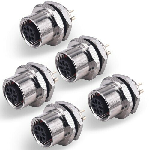Lonlonty 4ピン M12 パネルコネクタ メス Aコード 航空パネルマウントコネクタ 12mm 丸型防水ボード リア航空ソケットプラグ センサーケーブル 産業用フィールド配線コネクタ - 5個