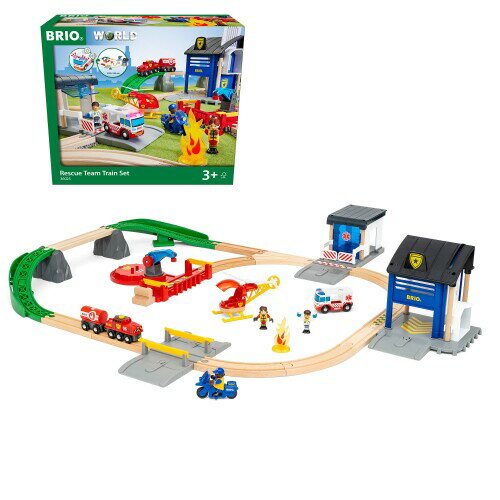 BRIO WORLD (ブリオ ワールド) レスキューチームセット 36025 (全44ピース) 対象年齢 3歳~ (電動車両 電車 おもちゃ 木製 レール) 赤、緑、青、黄