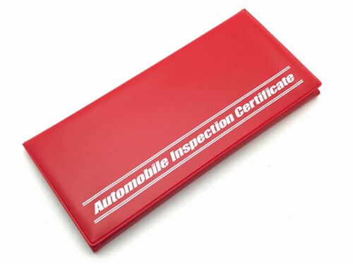 三つ折り車検証ケース Automobile Inspection Certificate (RED × WHITE)