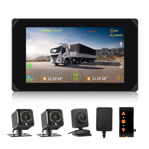 VSYSTO バックカメラモニターセット 3カメラ CarPlay＆Android Auto 3画面分割表示 5インチ 1080PフルHD 録画機能付き GPSモジュール ナビゲーション 正像・鏡像切替 輝度調節 駐車監視 12V/24V対応