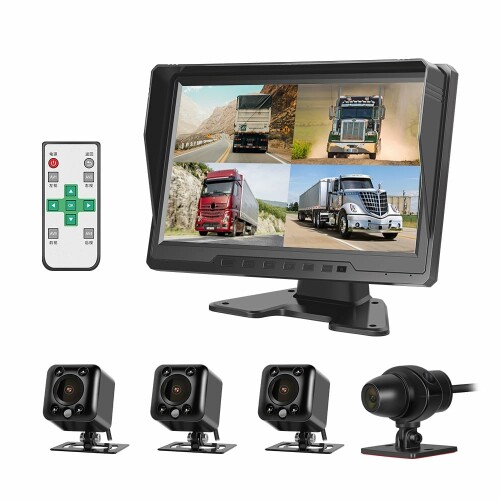 VSYSTO バックカメラモニターセット 10インチ 録画機能付き 4画面分割表示 120°広角 12V/24V 大型車対応 業務用 産業用 トラック ドライブレコーダー バックモニター 4台カメラ付 ワイヤレス