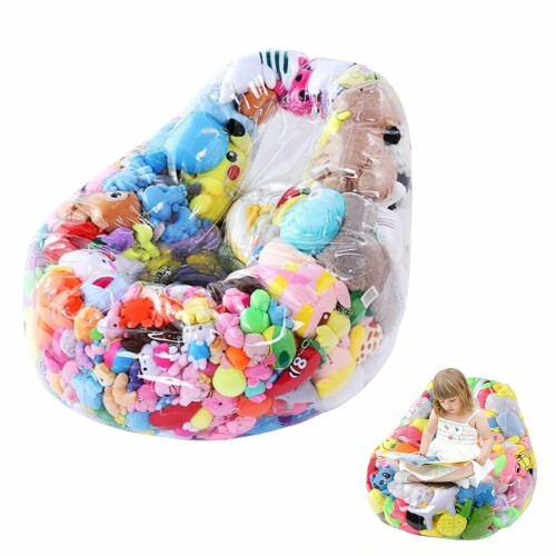 EsiFare 2 in 1ぬいぐるみ収納 ぬいぐるみビーンバッグ ビーンバッグカバー PVC素...