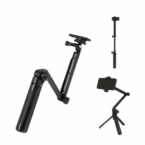 エツミ スマホ 三脚 アクションポッド 3WAY 2 モバイルスタンド 自撮り グリップ 360° ローアングル 撮影 折りたたみ 収納 セルフィー ブラック VE-2541 【スマホ撮影をもっと自由に。3WAYで多彩な使い方】自撮り棒・三脚スタンド・グリップの3WAY仕様で、アクティブな撮影をしっかりサポート。一般的な自撮り棒とは異なり、2ヶ所の関節でカメラの映り込みを防ぎ、スムーズに構図調整が可能です。ヘッド部分は360°回転対応で、細かな角度調整もラクラク。アームを最大55cmまで伸ばせば、ハイアングルでの自撮りや風景撮影に最適。また、グリップ使用時には地面ギリギリのローアングル撮影も可能で、迫力ある表現が楽しめます。グリップ部を広げれば、卓上三脚としても使用可能。長時間の撮影や動画視聴にもぴったりです。 【軽量&コンパクト設計で持ち運びも快適】2つの関節を折りたたむことで、収納時はわずか22cm。重さも約250gと軽量なので、バッグに入れてもかさばらず、持ち運びもスムーズです。外出先や旅行、日常のVlog撮影など、さまざまなシーンで活躍します。 【製品仕様】サイズ(約):収納時220mm/伸長550mm重量(約):250g対応機種:スマートフォン(固定幅84mmまで)推奨使用重量:200g以下材質:プラスチック 【製品仕様】 ■サイズ(約):収納時220mm/伸長550mm ■重量(約):250g ■対応機種:スマートフォン(固定幅84mmまで) ■推奨使用重量:200g以下 ■材質:プラスチック 商品コード34080644067商品名エツミ スマホ 三脚 アクションポッド 3WAY 2 モバイルスタンド 自撮り グリップ 360&deg; ローアングル 撮影 折りたたみ 収納 セルフィー ブラック VE-2541型番VE-2541カラーブラック※他モールでも併売しているため、タイミングによって在庫切れの可能性がございます。その際は、別途ご連絡させていただきます。※他モールでも併売しているため、タイミングによって在庫切れの可能性がございます。その際は、別途ご連絡させていただきます。