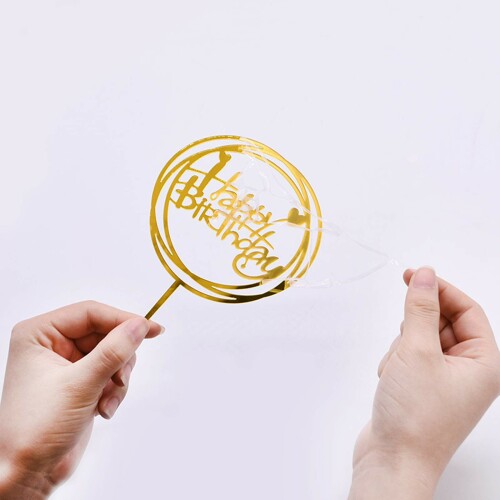 ゴールド ケーキトッパー 9枚セット Happy Birthday ケーキ挿入カード お誕生日 ウ...