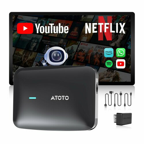 ATOTOMOVE CarPlay AI Box ワイヤレス CarPlayボックス 車載マルチメディアアダプター iPhone＆Android Auto対応 プラグ＆プレイ Bluetooth対応 OTAアップデート対応 グロスブラックパネル CB4B