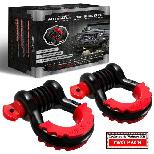 AUTMATCH Dリング シャックル 3/4" (2個セット) 破断強度約19トン 7/8" スクリューピン シャックルアイソレーター ワッシャー付き 牽引ストラップ ウィンチ オフロード車 リカバリー 1.90cm（3/4