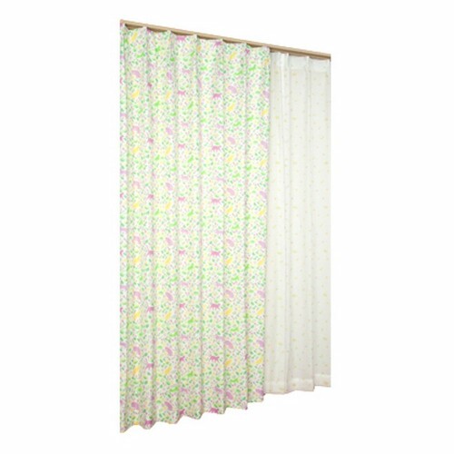 ユニベール ねこ柄ドレープ&ねこ柄レースカーテンセット さんぽだにゃん パープル 幅100×丈178cm 4枚組