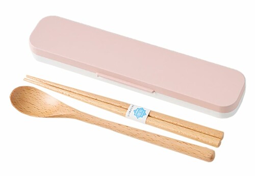 竹中(Takenaka) mayu 木製 箸・スプーンセット PK 18cm ピンク mayuシリーズ 温かみのある木製 抗菌塗..