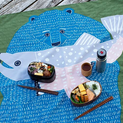 むす美 ふろしき アクアドロップ リサイクル くまとさけ グリーン 100cm ポリエステル 撥水加工