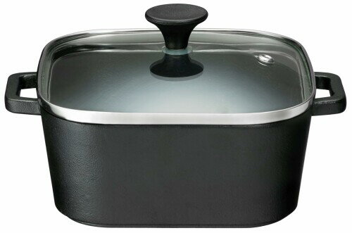 イシガキ産業 イシガキ 鉄鋳物 約幅18.5×奥行14.5×高さ9.5m 容量約980ml IH対応 デリッシュ・ライフ COLOスクエアポット ガラス蓋付 アウトドア 個食 4235 黒