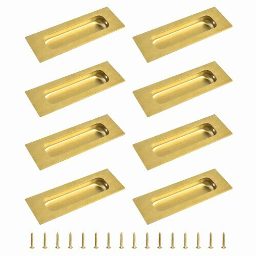 MOROBOR 8個入り スクエア型ブラッシュゴールド フラッシュハンドル 埋め込み式フィンガープル 4.7インチ 引き戸ハンドル ワードローブ引き出し用ステンレス製キャビネットプル