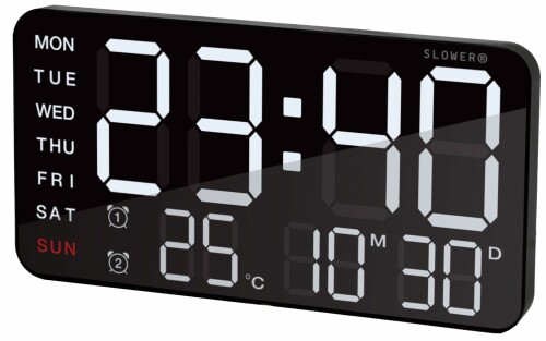 Rakuten - SLOWER 掛け時計 デジタル LED おしゃれ デカ文字 インテリア 置き時計 リモコン付き 日付 気温 曜日 BLACK 214 110 28mm LED CLOCK Cielo SLW366