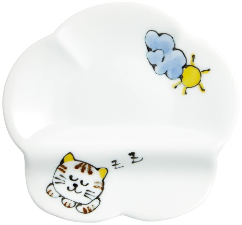 浜陶 波佐見焼 箸置き 小皿 皿 10×9cm 猫 お昼寝ねこ 日本製 401862 ホワイト