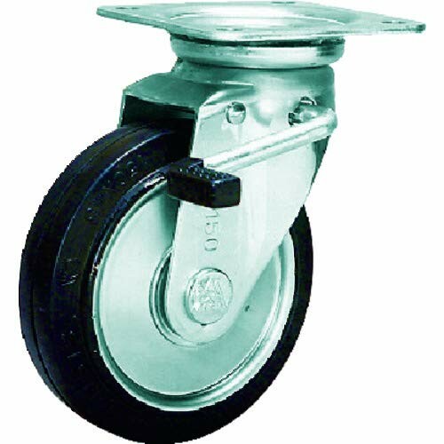 シシク スタンダードプレスキャスター ゴム車輪 自在ストッパー付 250径 WJB250