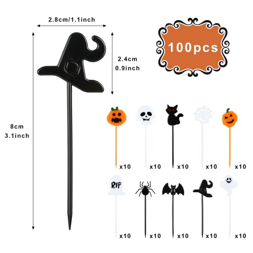 Kesote ハロウィン ケーキトッパー 100枚入 ケーキ 飾り ピック 10種 カップケーキ...