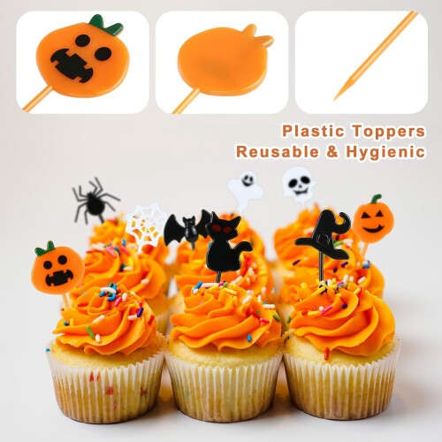 Kesote ハロウィン ケーキトッパー 100枚入 ケーキ 飾り ピック 10種 カップケーキ...