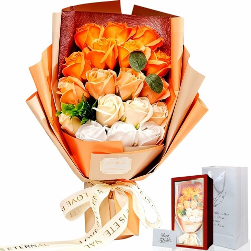グラデーション ソープフラワー バラ18本 手作りロマンチックブーケ 枯れない造花 花粉なし 結婚記 ...