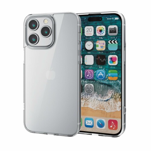 エレコム iPhone15 Pro Max ケース ガラス 硬度9H ハイブリッド素材 側面TPU 四つ角エアークッション ストラップホール付き クリア PM-A23DHVCG1CR