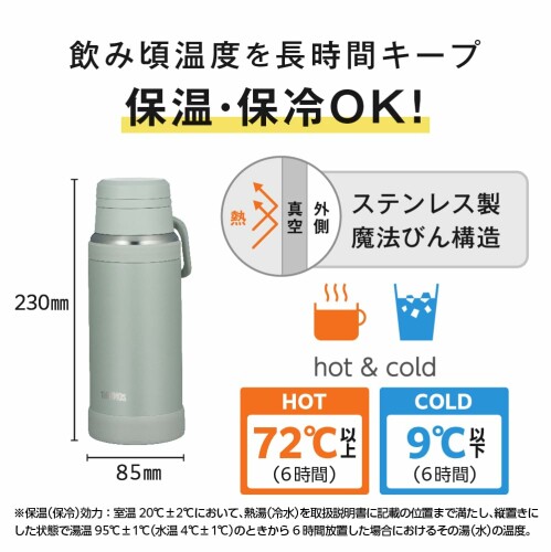 サーモス 水筒 真空断熱ケータイマグ 750ml アッシュグリーン 持ち運びに便利なキャリーループ スムーズに飲めるフルイドテック構造 JOY-750 ASG 3