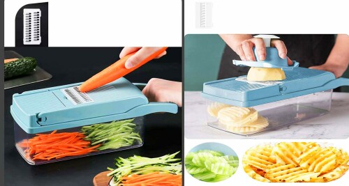 MENDENG スライサー 千切り セット 薄切り 調理器セット 器野菜カッター 1台7役 多機能スライサー (水色) biggate-18546869 ビッグゲート サンプル画像3