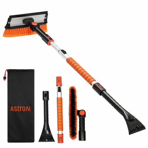 AstroAI 131-158cm スノーブラシ 車 除雪ブラシ 雪かき 6 in 1 多機能 車用スノーブラシ アイススクレーパー 伸縮式アルミハンドル 雪対策 10段階調整可能 270°回転 自動車 トラック SUVに対応 ス