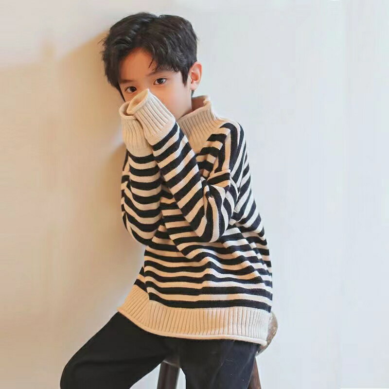 Rakuten - ニットセーター キッズ 子供服 トップス セーター ニット カジュアル 男の子 ボーダー柄 シンプル 秋冬 秋服 冬服 ゆったり 可愛い ハイネック 長袖 KUFC083(110-170）